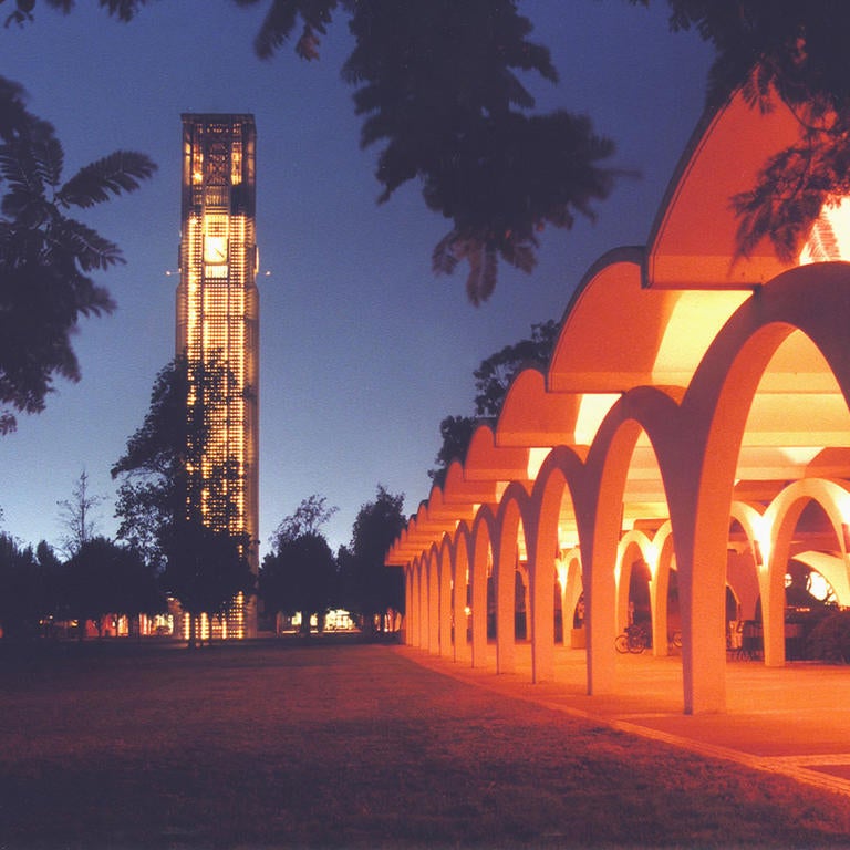 Bell Tower and Rivera Library at night (c) UCR/Stan Lim