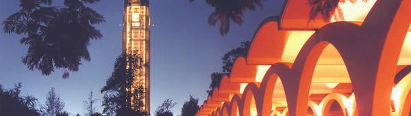 Bell Tower and Rivera Library at night (c) UCR/Stan Lim