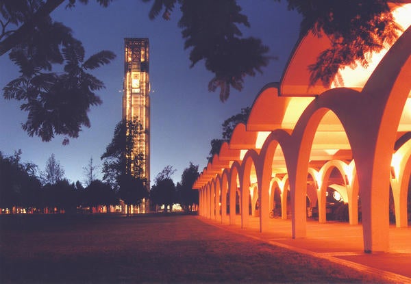 Bell Tower and Rivera Library at night (c) UCR/Stan Lim